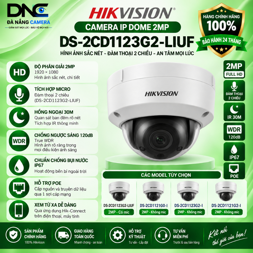 Camera IP 2MP có mic,ko mic HIKVISION 1123G2-LIUF 1121G0-I 1123 1121 dành cho đầu ghi ip(ko phải cam
