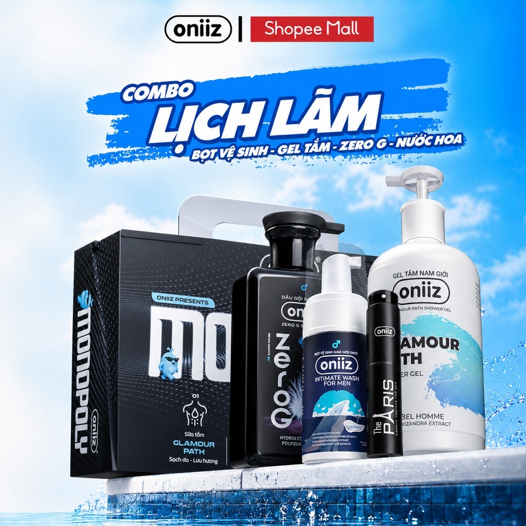 Combo lịch lãm Oniiz - Bọt vệ sinh nam giới, Sữa tắm nam, Dầu gội Zero G, Nước hoa cao cấp 10ml