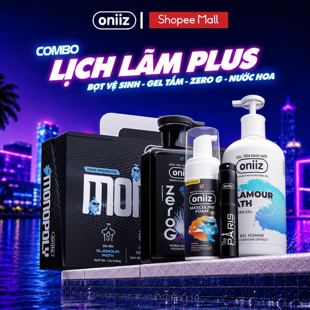 Combo lịch lãm plus Bọt vệ sinh nam giới Oniiz plus, Sữa tắm, Dầu gội Zero G, Nước hoa nam 10ml