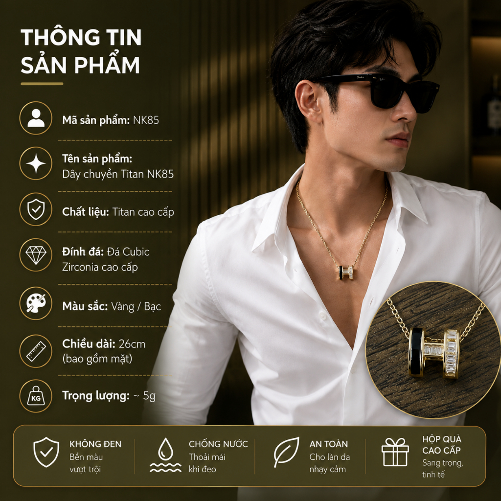 Dây Chuyền Titan Mặt Song Cực, Nam Nữ, Couple, Dễ Dàng Phối Với Tất Cả Outfit.