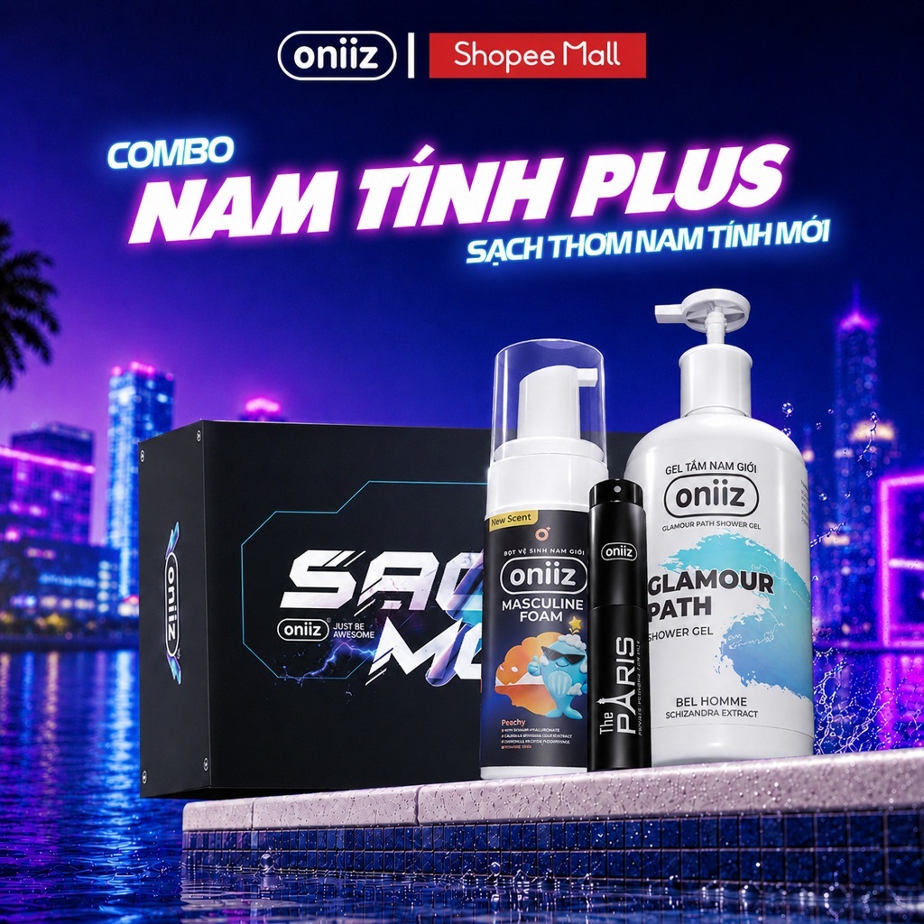 Combo nam tính plus Gel tắm, nước hoa cao cấp, Bọt vệ sinh nam giới phiên bản mới Oniiz Plus 145ml