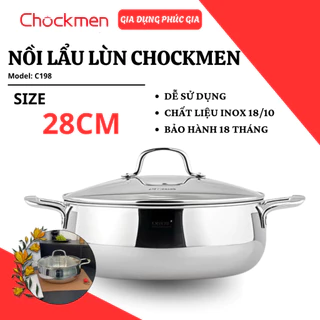 Nồi Lẩu Lùn Chockmen C198 28cm Chất Liệu Inox 18/10 Bền Bỉ, Tay Cầm Cách Nhiệt Chắc Chắn Thoải Mái - Gia Dụng Phúc Gia