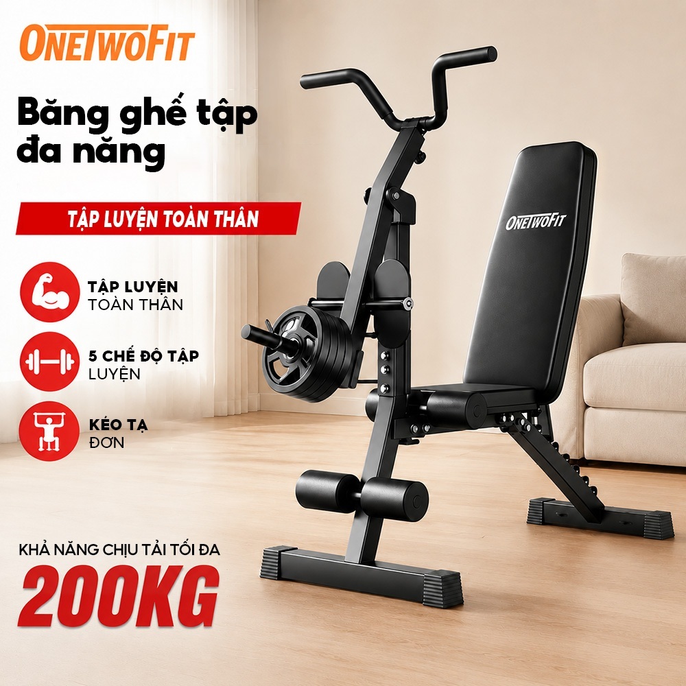 OneTwoFit Ghế Tập Gym Đa Năng Kéo Xô, Ghế Tạ Điều Chỉnh, Tập Ngực Bụng Chân Vai Tay, Thiết Bị Home G