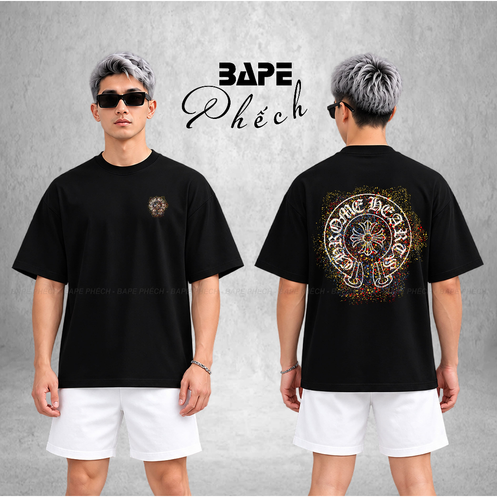 ÁO THUN CHROME HEARTS GALAXY CROSS FORM RỘNG NAM NỮ UNISEX VẢI COTTON CAO CẤP 280GSM - BAPE PHẾCH