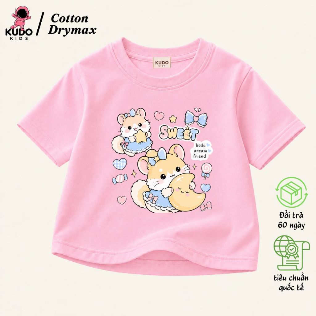 Áo Phông Cho Bé Gái Kudo Kids Họa Tiết Chuột Đáng Yêu, Cotton Drymax Co Giãn Êm Mềm, Thấm Hút Tốt.