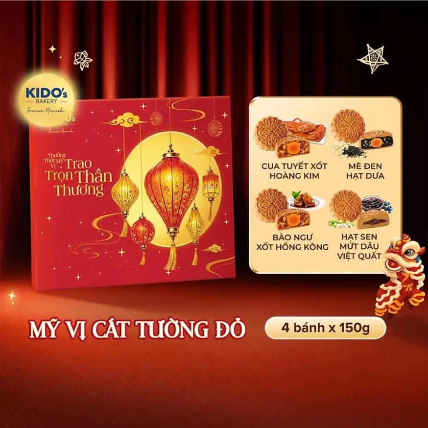 [Hộp 4 bánh 150gr] Bánh Trung Thu KIDO Mỹ Vị Cát Tường Đỏ