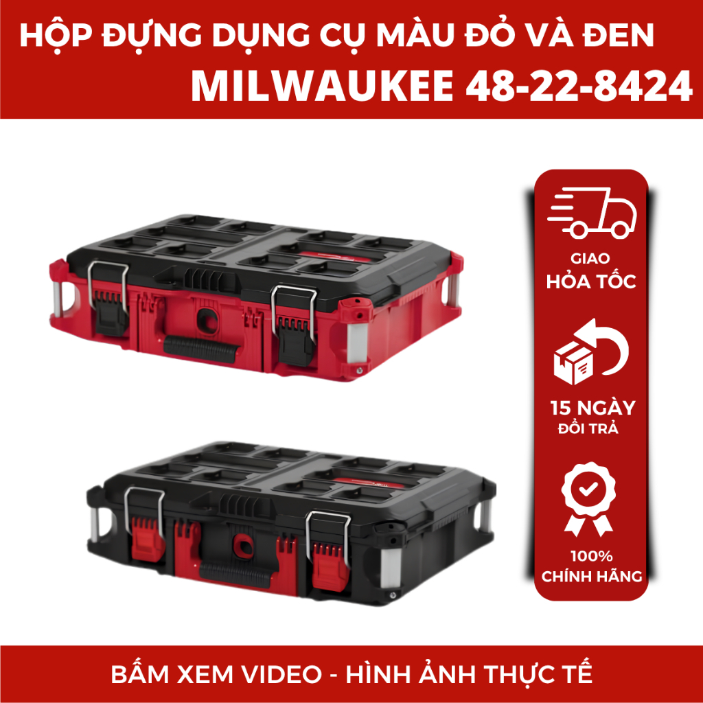 Hộp đựng dụng cụ packout Milwaukee 48-22-8424, hộp đồ nghề Milwaukee chắc chắn, chống va đập tốt