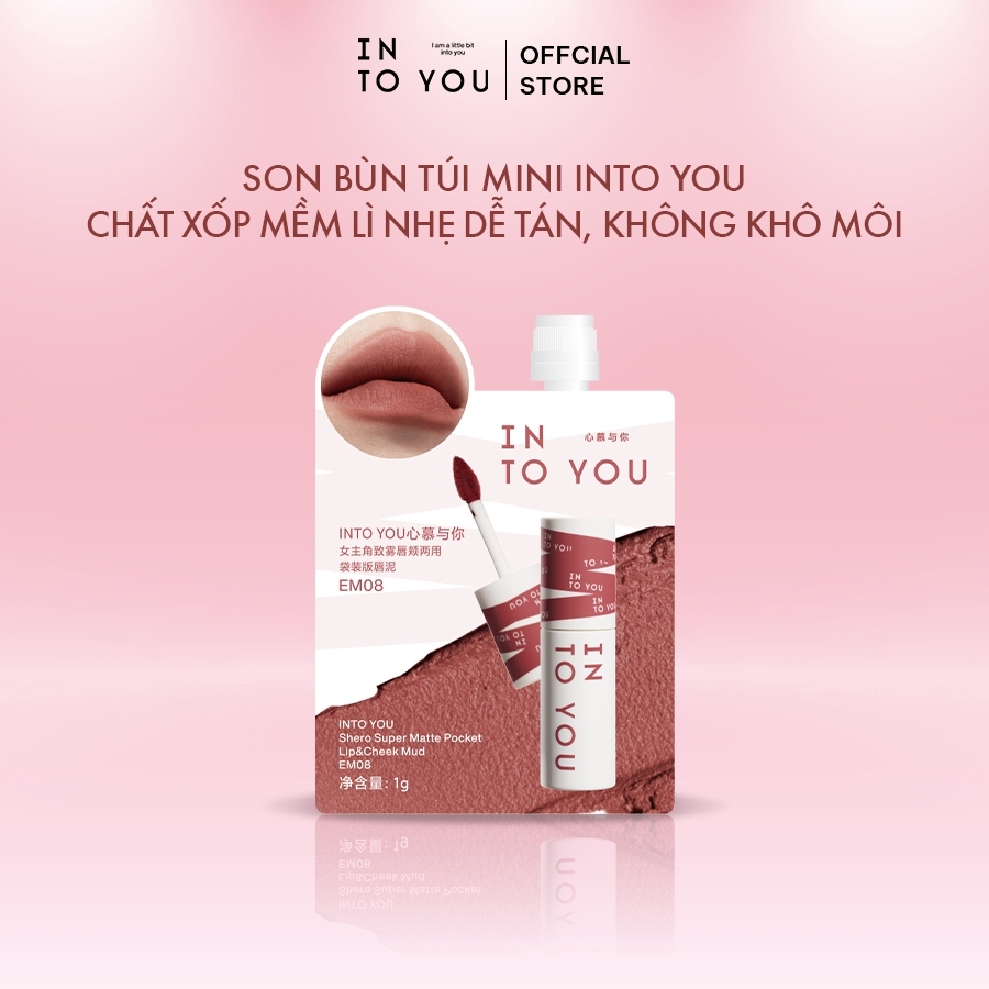Son Bùn Túi Mini INTO YOU Chất Son Bùn Lì Làm Giảm Thâm Môi Sáng Da Bền Màu…