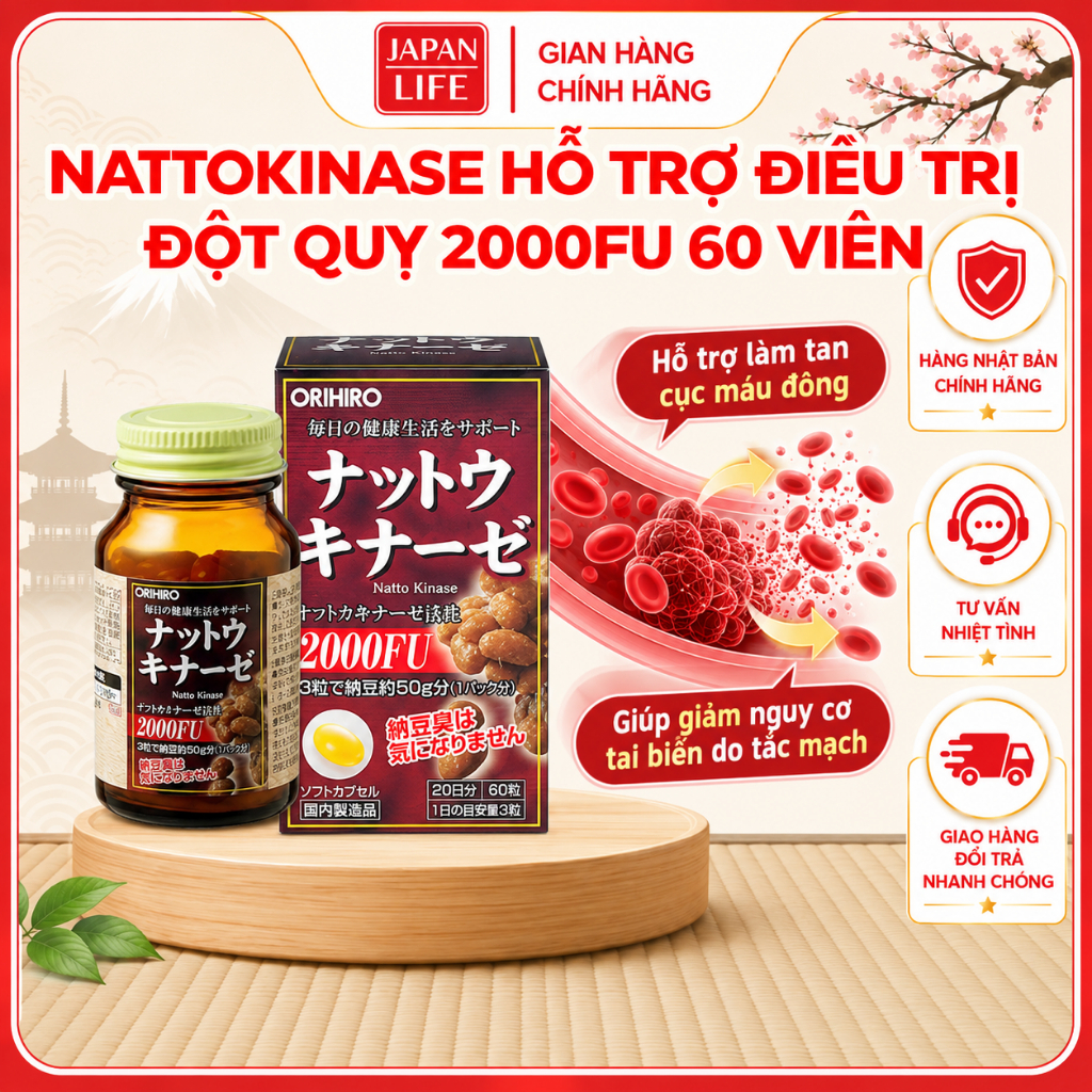 Viên uống Natto Nhật Bản Orihiro 2000FU 60 viên, Nattokinase - JAPAN LIFE