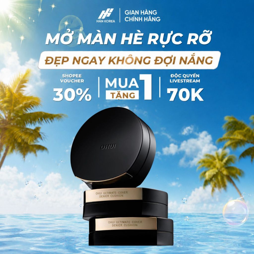 Phấn Nước OHUI Ultimate Cover Denier Cool Skin Cushion SPF50+ PA+++ Tặng 1 Lõi Phụ - C533 Hân Korea