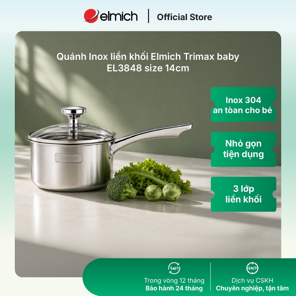 Quánh Inox nguyên khối Elmich baby EL3848 size 14cm
