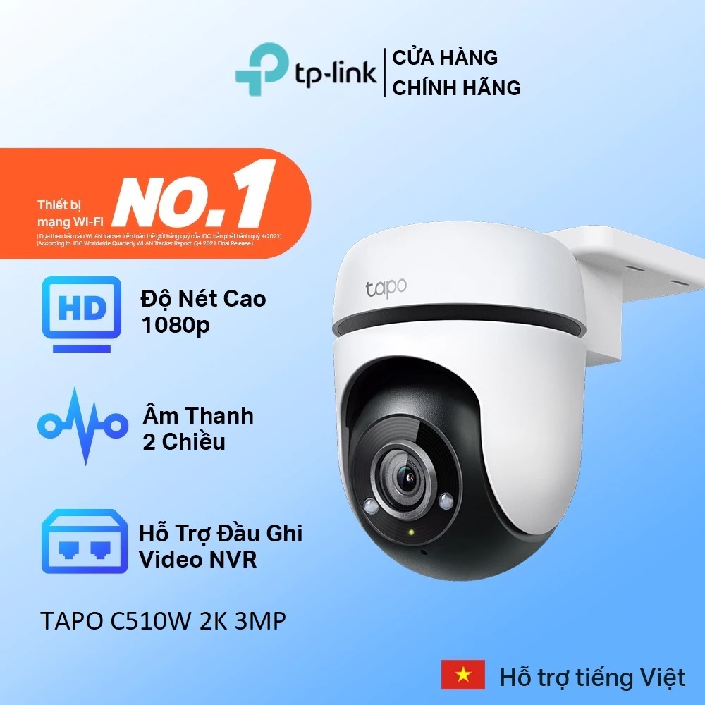 Camera ngoài trời Wifi Tplink AI Tapo C510W 2K/3.0Megapixel, Quay Quét 360 độ, Nhìn ban đêm có màu