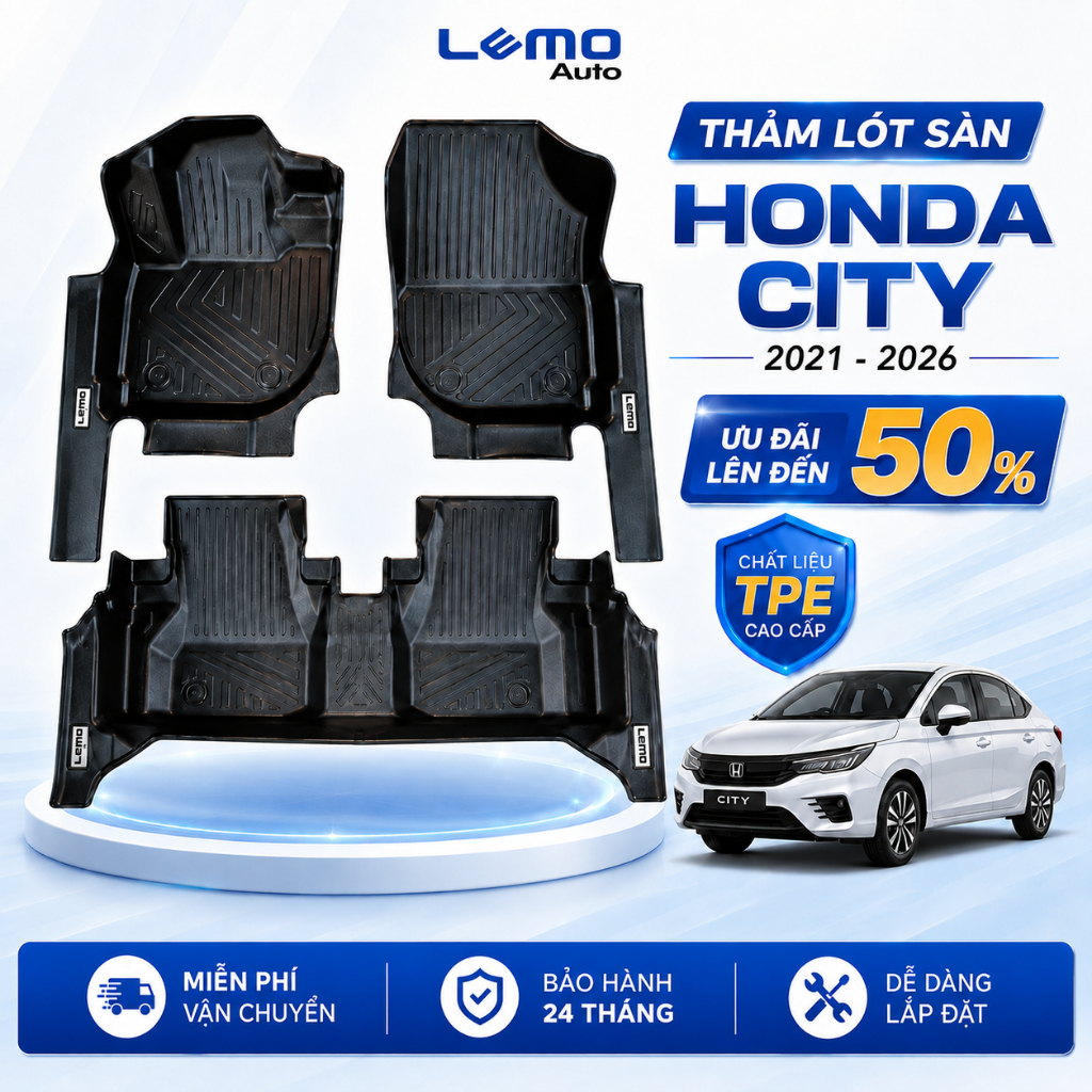 [Kèm Cốp] Thảm Lót Sàn TPE Ô Tô Honda City 2021 - 2026 TRÀN VIỀN Ôm Khít Form Xe - FUMO Chính Hãng