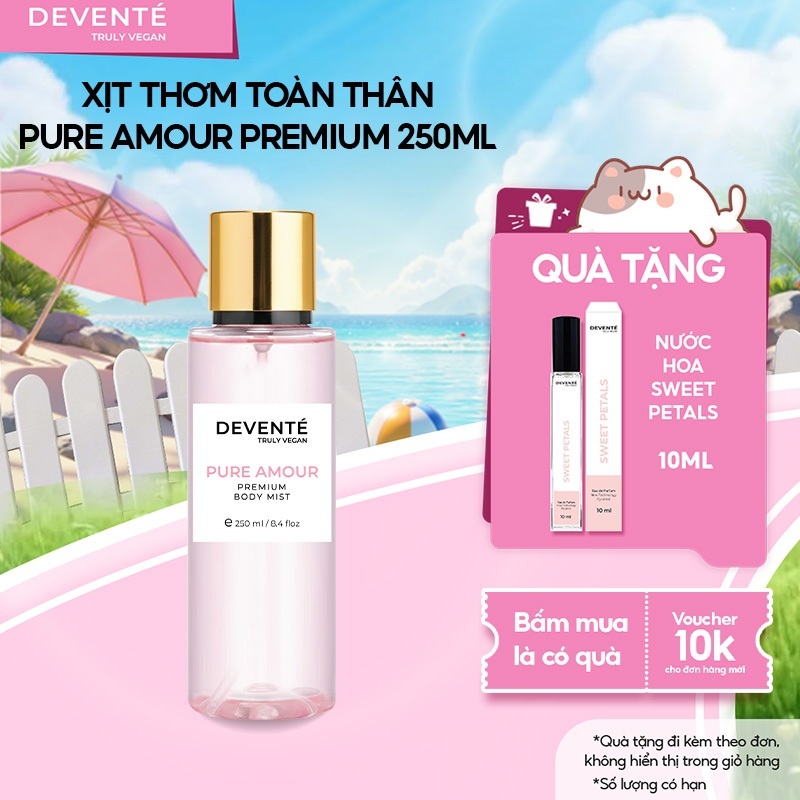 Xịt thơm Body Mist Pure Amour 250ml Nước Hoa Nam Nữ Toàn Thân Thơm Lâu Devente