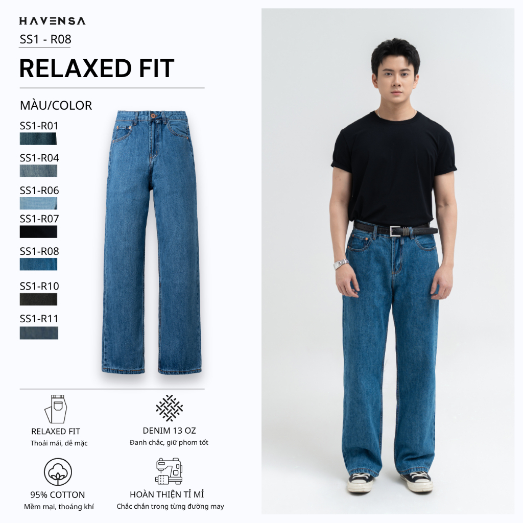 [SS1] Quần ống suông Haven’s, quần jean nam form Relaxed vừa vặn thoải mái, co giãn nhẹ, dễ mặc hàng