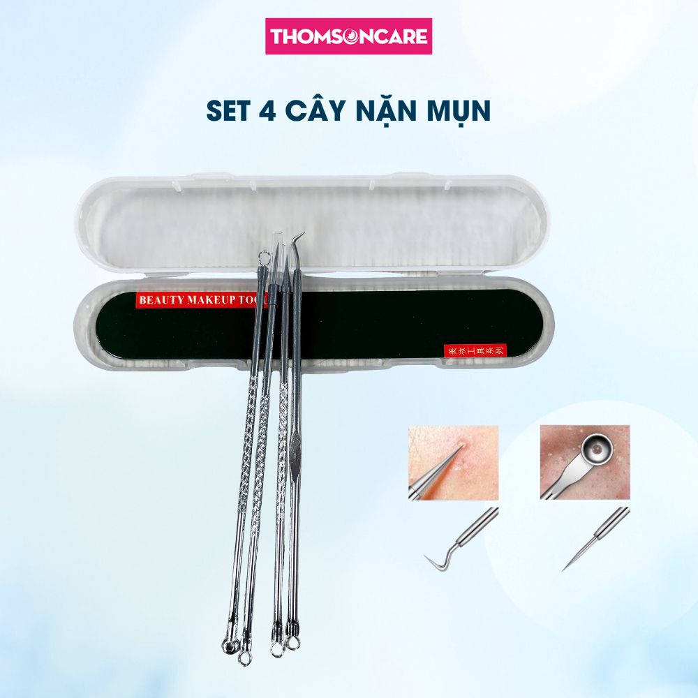 Set 4 que nặn mụn - cây nặn mụn đầu đen và các loại mụn, que nặn mụn cao cấp không gỉ