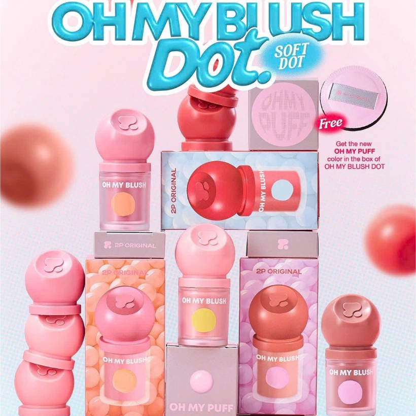 Má Hồng Tình Yêu 2P Original Oh my Blush Dot Chất Kem Phù Hợp Với Mọi Tone Da (Tặng Kèm Bông Mút)