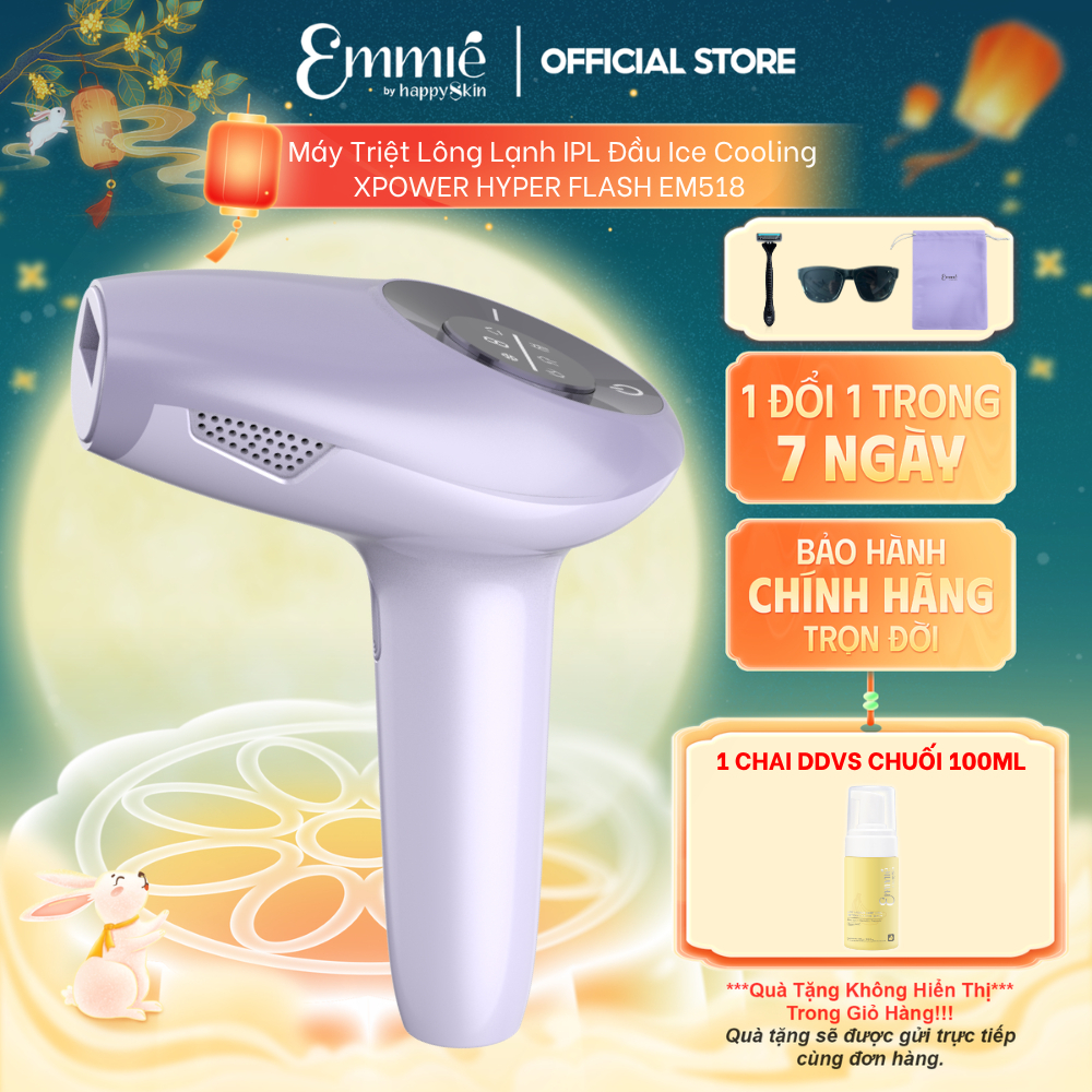 Máy triệt lông lạnh IPL Emmie Xpower Hyper Flash EM518 Ice Cooling Hỗ Trợ Chăm Sóc Da TẶNG 1 Chai Du