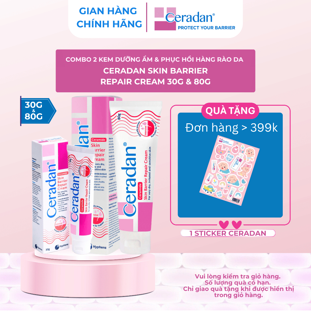 (Date: 2027) Combo 2 Kem Ceradan Skin Barrier Cream dưỡng ẩm và phục hồi da 30g và 80g