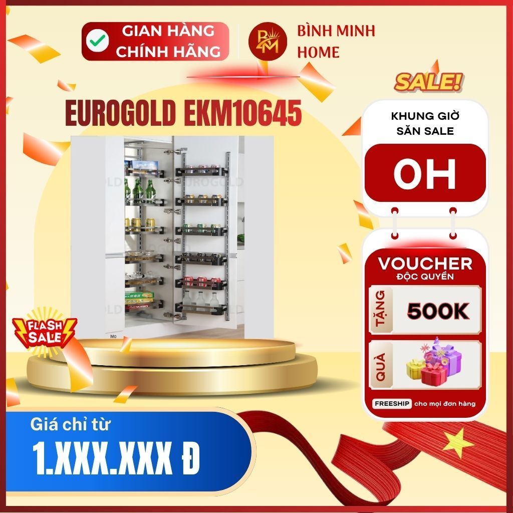 Hệ tủ kho cánh mở Eurogold EKM10645 inox hộp cao cấp 6 tầng chứa đồ khô âm tủ sang trọng