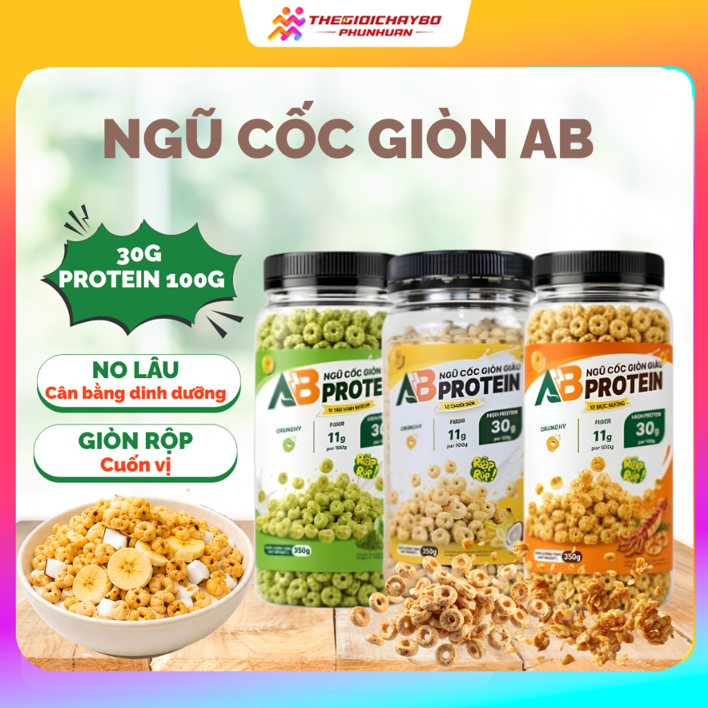 Ngũ Cốc Giòn AB Nutrition Cao Đạm - Ngũ Cốc Dinh Dưỡng Ăn Liền Snack Healthy 3 Vị