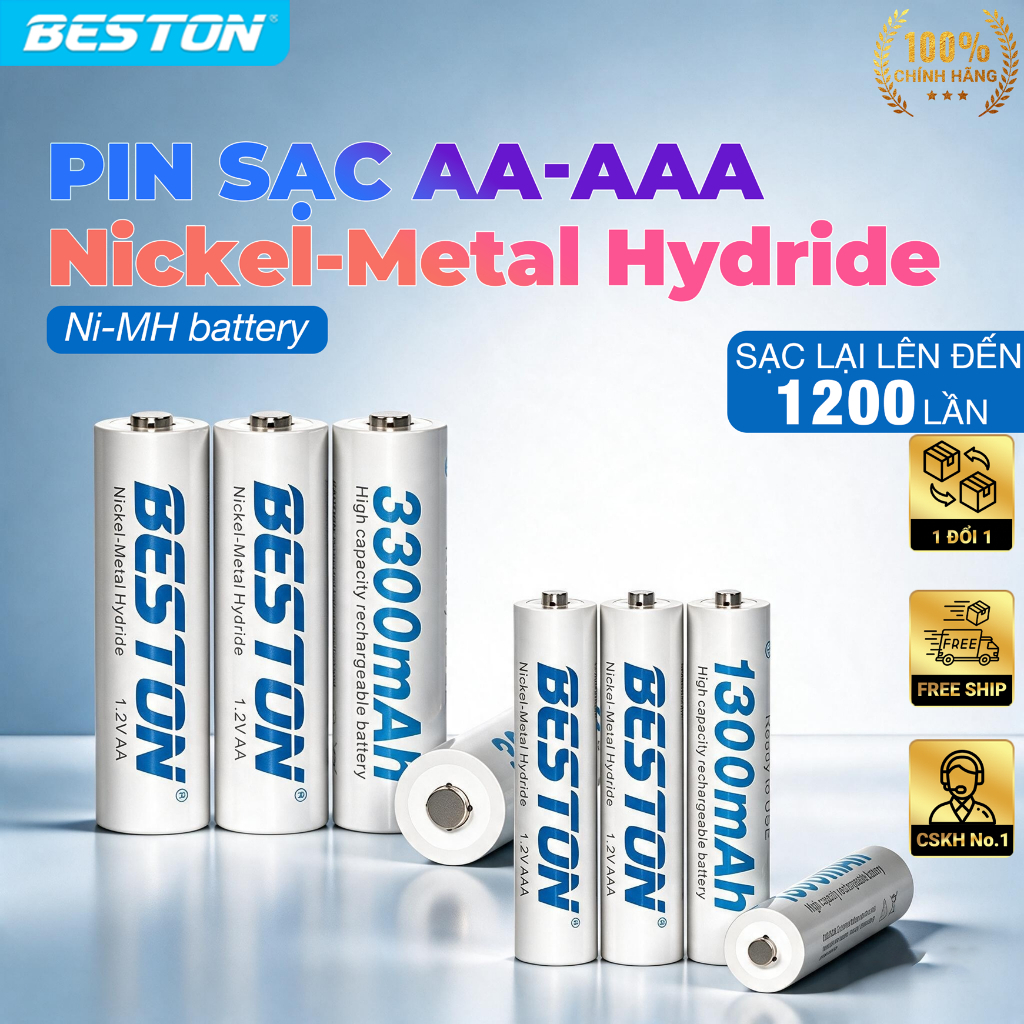 Pin Sạc AA AAA Beston Chính Hãng Dung Lượng Cao Đến 3300mAh Cho Micro, Đồng…