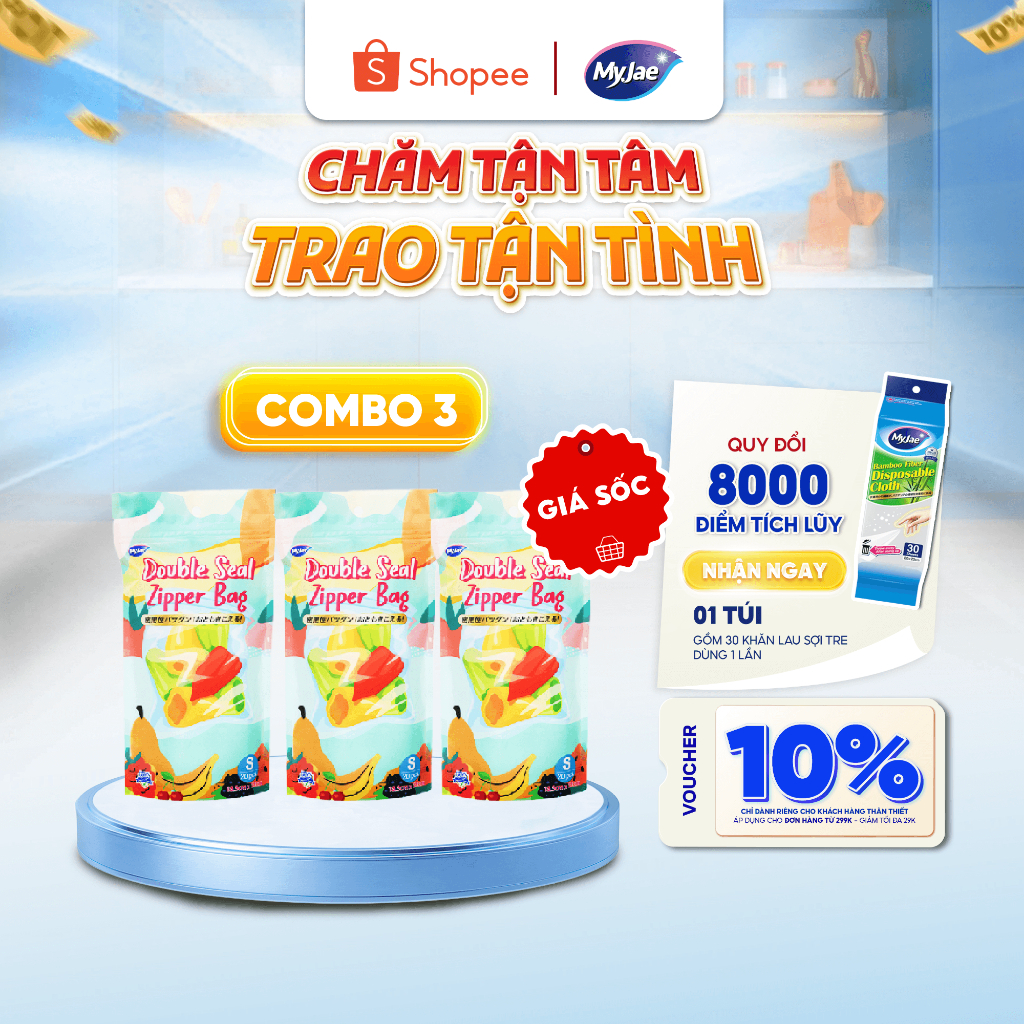 COMBO 3 Túi Zip Đựng Thực Phẩm MyJae size S (20 cái)