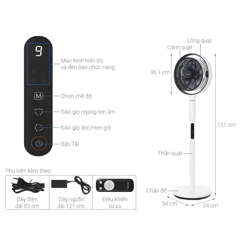 Quạt tuần hoàn Toshiba trước 7 cánh - sau 9 cánh F-DSC80XVN(W) 25W hàng trưng bày