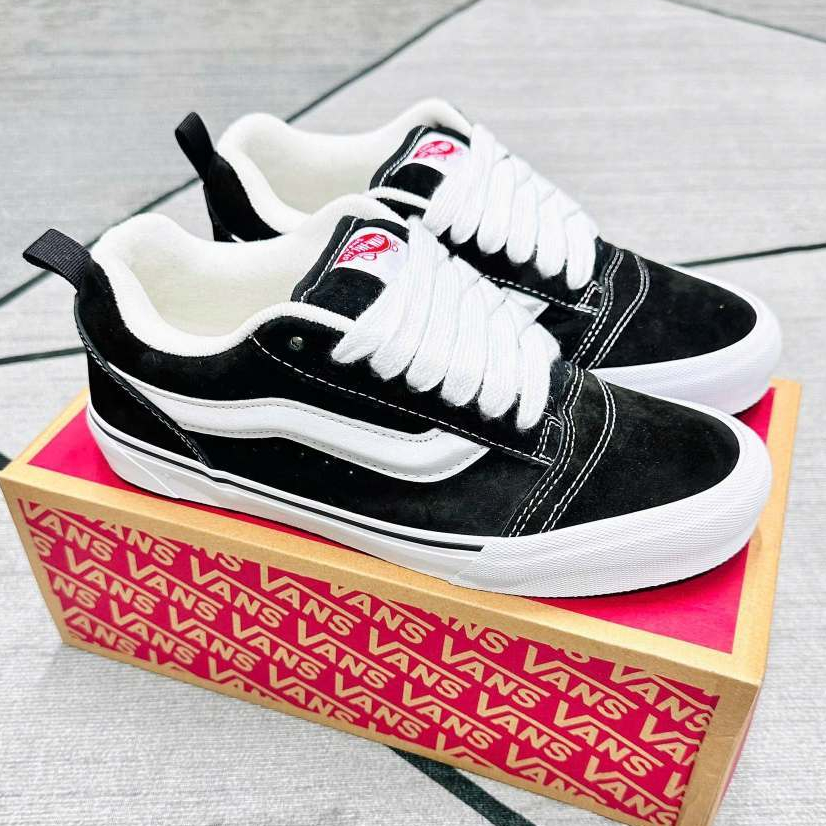 Giày Sneaker Vans Knu Nam Nữ Cổ Thấp Đen Trắng Phong Cách Streetwear Đế Cao Su Chống Trượt Đi Học Đi