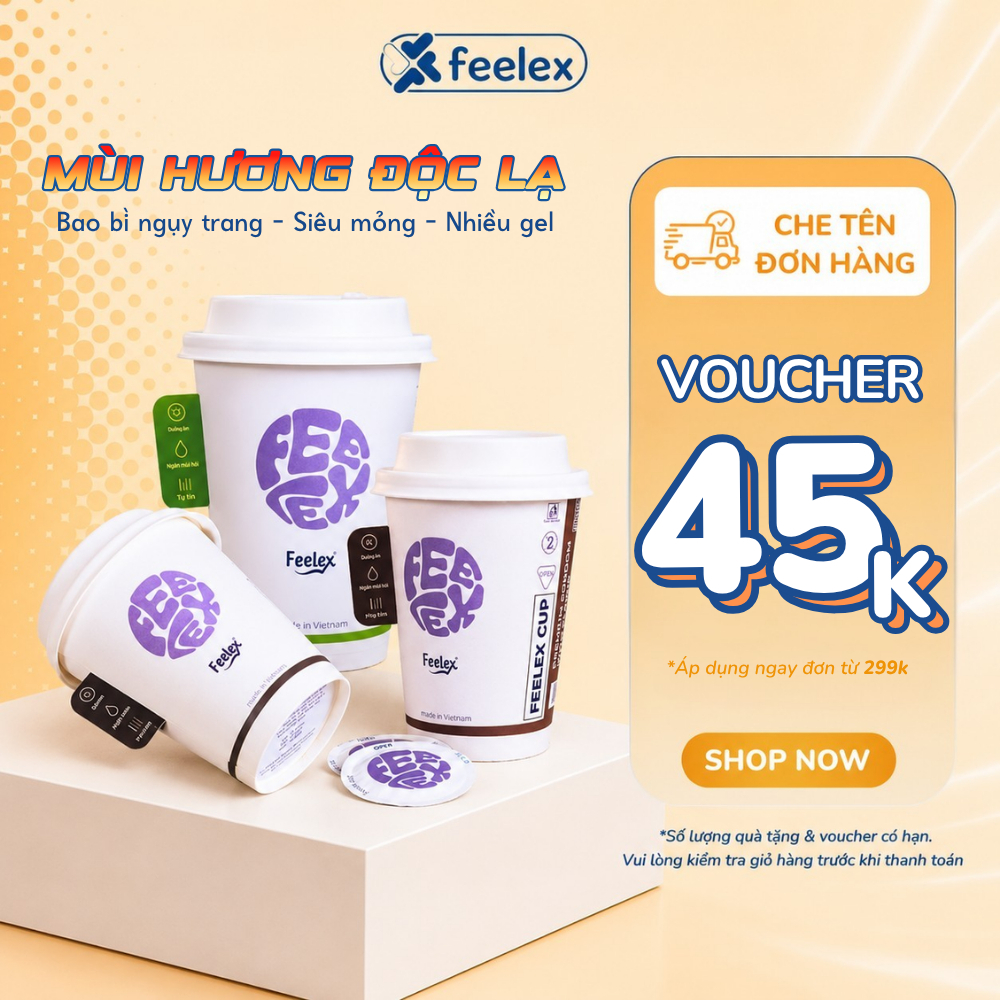 Bao cao su Feelex Cup ôm khít, nhiều gel, hương Matcha, Coffe, Chocolate - Dạng cốc - 10 bao