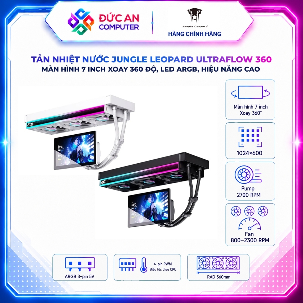 Tản Nhiệt Nước All In One Jungle Leopard UltraFlow 360 - Màn Hình 7 inch, Xoay 360 Độ