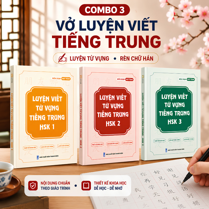 Bộ luyện viết tiếng Trung HSK1, HSK2, HSK3, luyện chữ Hán cơ bản dành cho người mới bắt đầu Mono