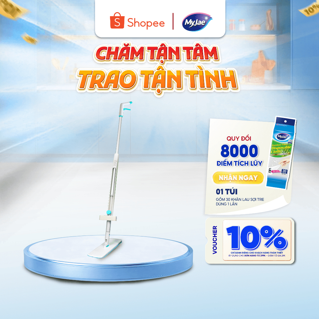 Cây lau nhà tự vắt phun sương MyJae xoay 360 độ sợi Microfiber