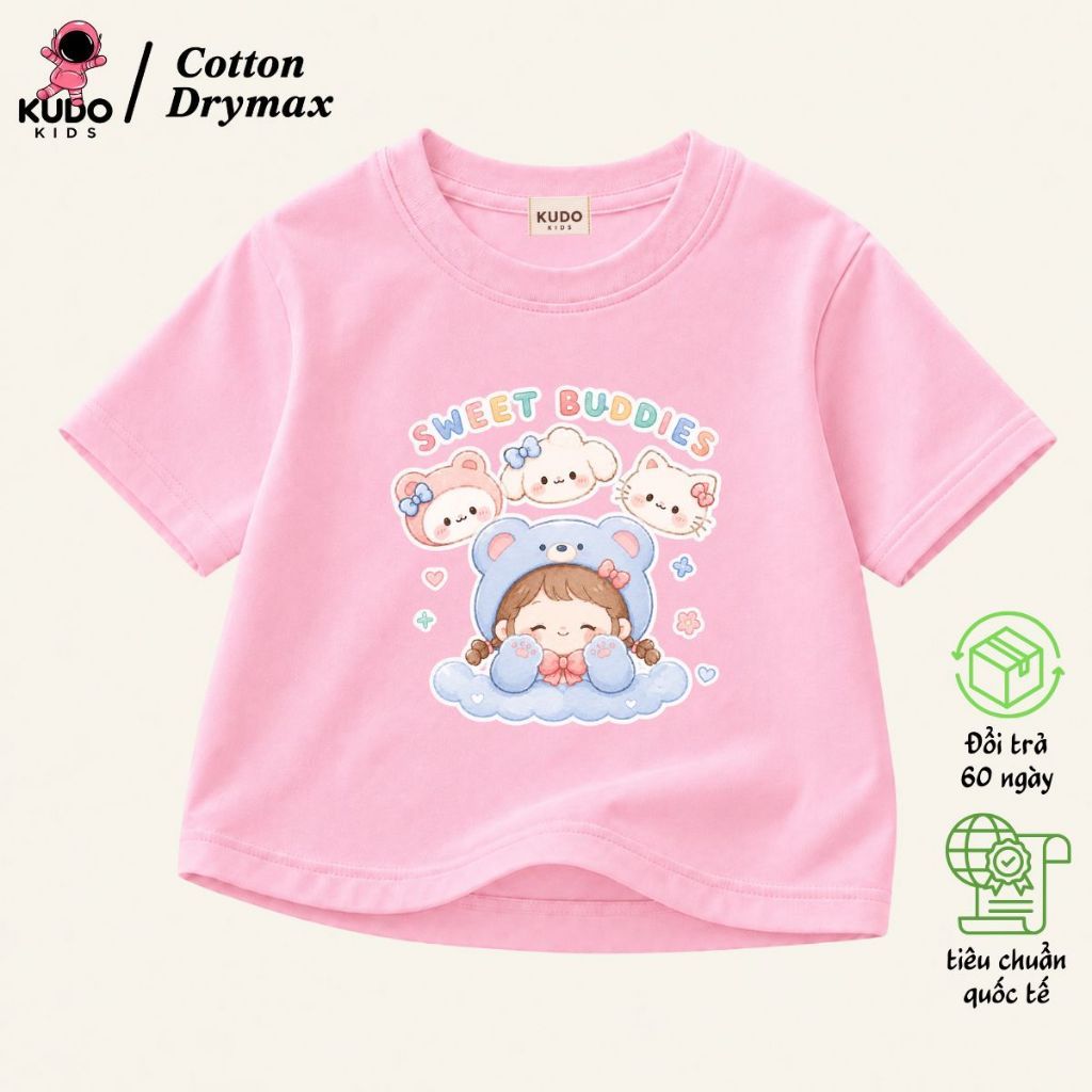 Áo Thun Cho Bé Gái Kudo Kids Họa Tiết Cô Bé Đáng Yêu, Dễ Phối Đồ Đi Chơi, Cotton Drymax.