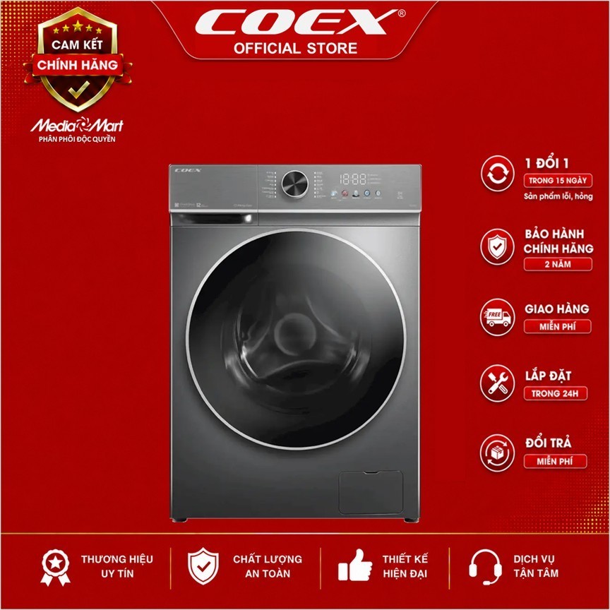 Máy giặt lồng ngang Coex FW-11CW1413SG 10.5kg, Xám đen, Công nghệ Ozone và Steam Wash