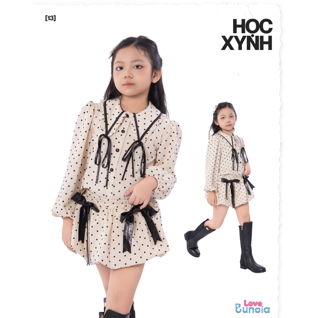 LE100/101 - Set bộ Sơ mi dài tay mix cùng Chân váy chấm bi - Love Eunoia