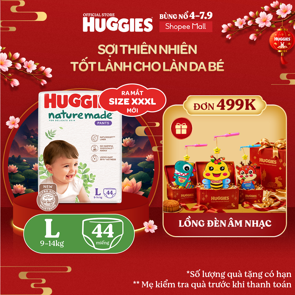 Tã Quần Huggies Platinum Nature Made M58/L44/XL38/XXL26/XXXL28