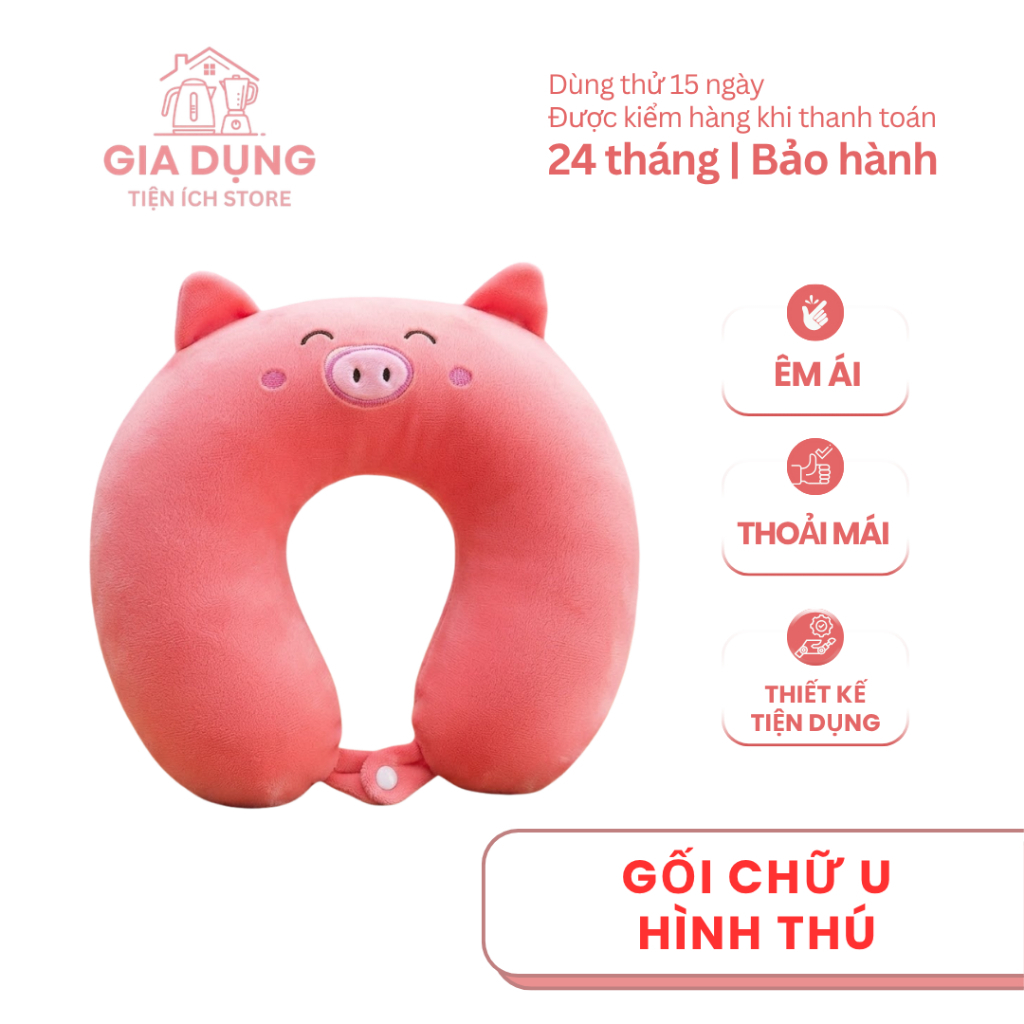 Gối Chữ U Hình Thú L020 – Thiết Kế Dễ Thương, Êm Ái, Tiện Lợi Khi Di Chuyển