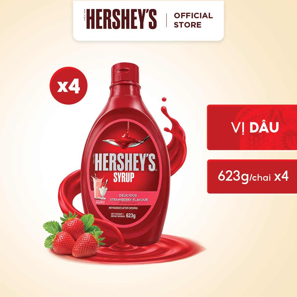 Combo 4 Syrup Hương Dâu Hershey's 623g