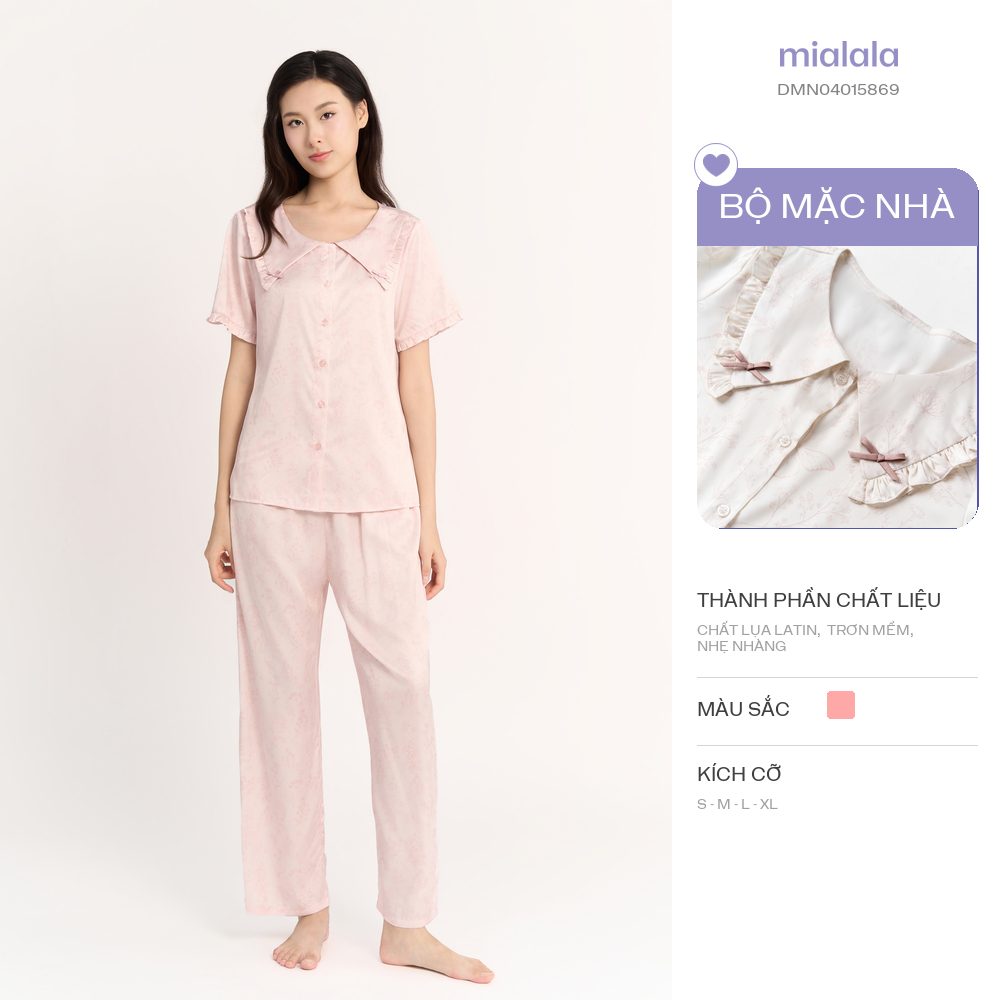 Mialala Đồ bộ mặc nhà pyjama 5464 chất lụa latin mềm mượt họa tiết hoa cỏ phiên bản quần dài