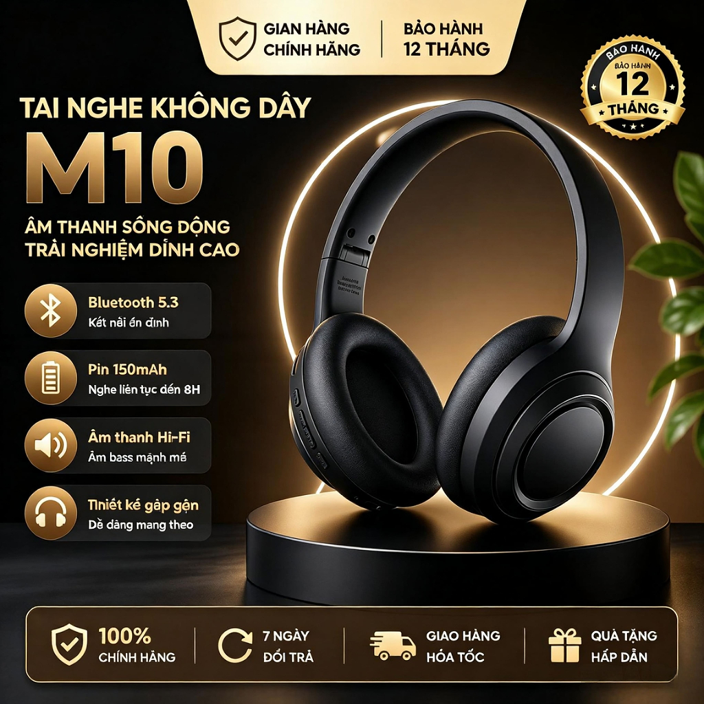 Tai Nghe Chụp Tai M10 Nghe Nhạc Đàm Thoại Chơi Game Pin Trâu Thiết Kế Thời Trang Thể Thao ,tai nghe ko dây