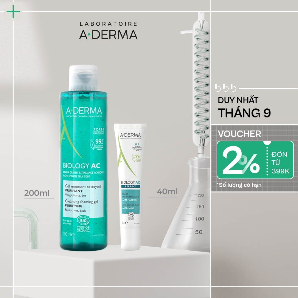 COMBO GEL RỬA MẶT GIẢM MỤN BIOLOGY AC 200ML + KEM DƯỠNG GIẢM MỤN BIOLOGY AC PERFECT FLUID 40ML