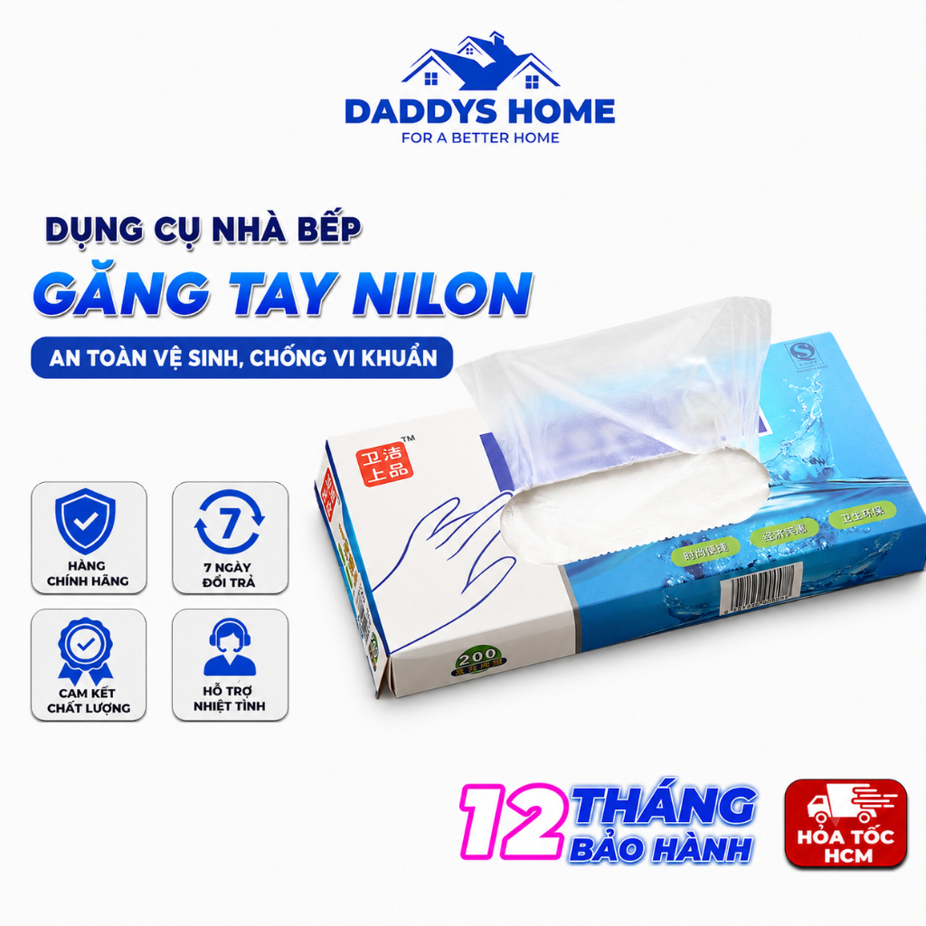 Hộp 200 Găng Tay Nilon, Găng Tay Dùng Một Lần Đa Năng