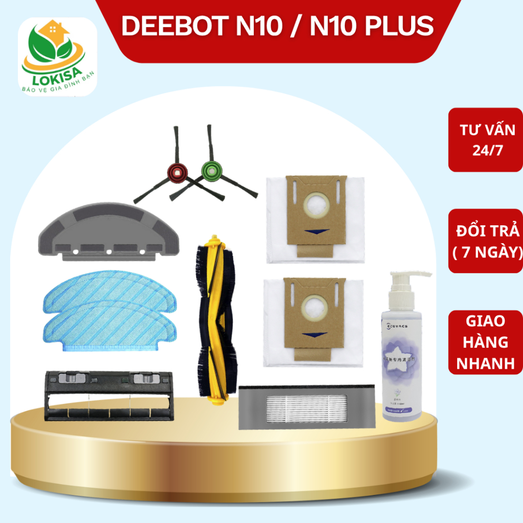 Phụ kiện robot hút bụi Debot N10 / N10 Plus - Chổi cạnh, khăn lau, túi rác thay thế cho robot hút bụ
