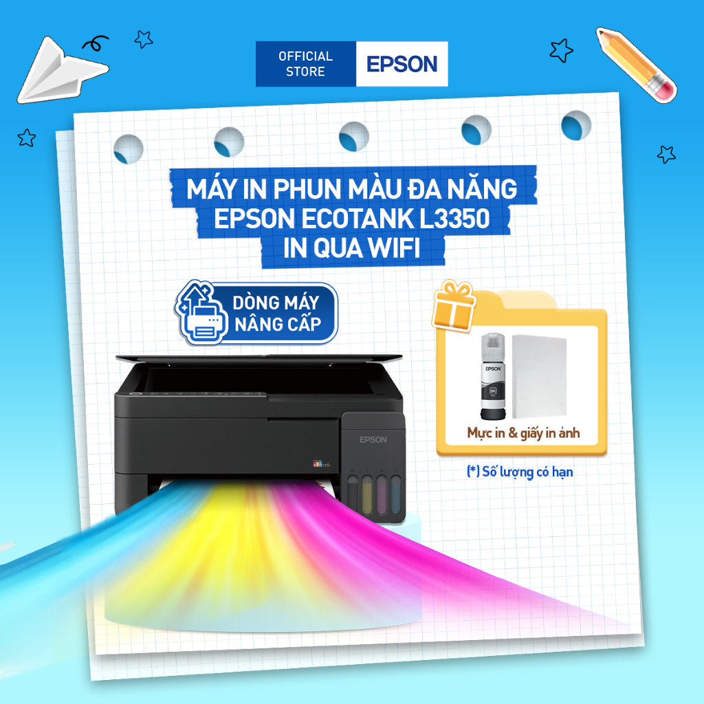 [CẢI TIẾN - MẪU CŨ L3250] Máy in phun đa năng Epson EcoTank L3350 | In Scan Copy | In qua WiFi & Di 