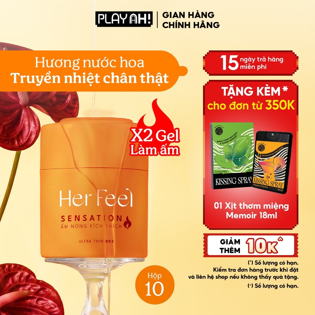 Bao cao su ấm nóng Her Feel Sensation Siêu Mỏng Cao Cấp Hộp 3/10