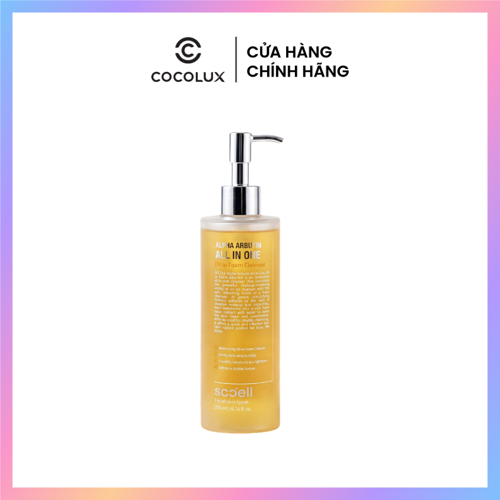 Sữa Rửa Mặt Sccell Alpha Arbutin All In One Oil to Foam Cleanser Dạng Dầu 200ml