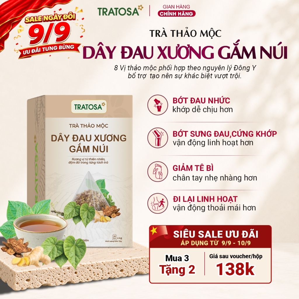 Trà dây đau xương gắm núi TRATOSA 8 Vị thảo mộc cải thiện đau nhức xương khớp, tê bì, an toàn từ thi