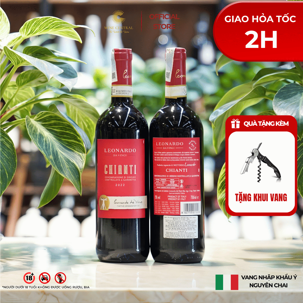 [Hỏa Tốc] - Rượu Vang Đỏ Ý Leonardo Chianti 750ml (13%) - Vang Nhập Khẩu Chính Hãng