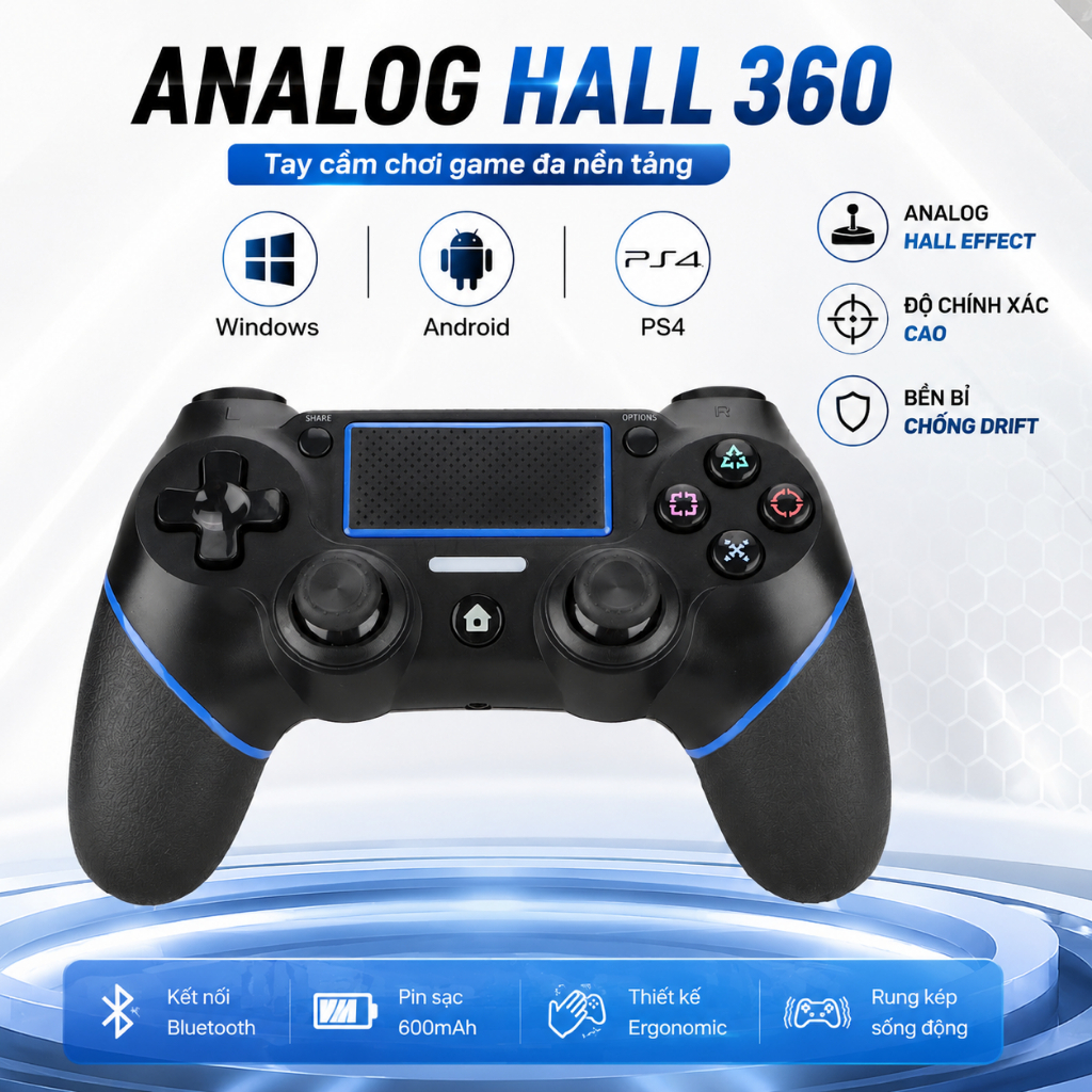 Tay cầm P4 Plus Hall effect 360 chống trôi không dây tương thích Window Console P4 Android